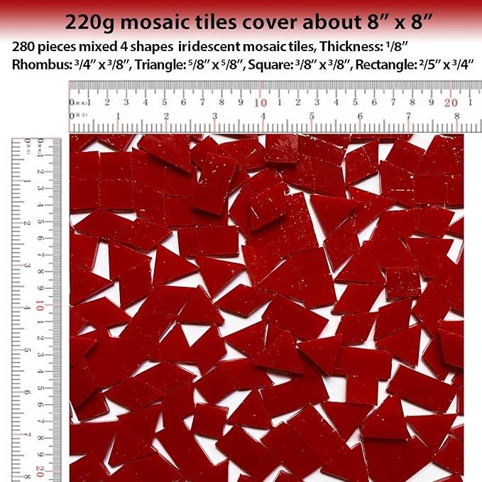 Iridescent Red Glass Mosaic Tiles Kit – 280 Pieces, Mixed Shapes