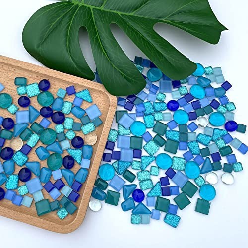 1.1LB Blue Mixed Irregular Crystal Glass Mosaic Tiles for Crafts & Home Décor –