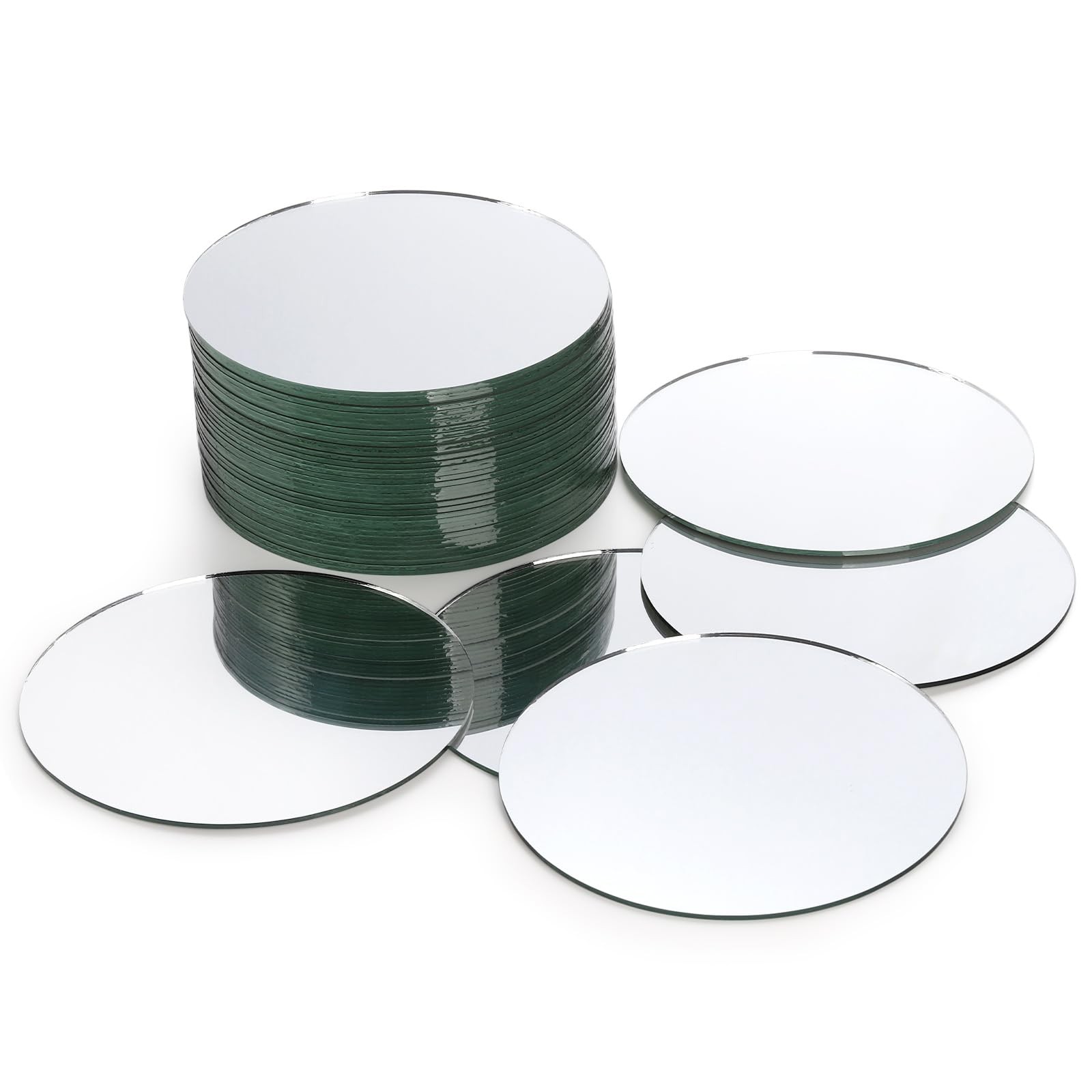 Suwimut Set of 40 Glass Mirror Tiles, 5 Inch Round 5″L x 5″W x 0.07″H,
