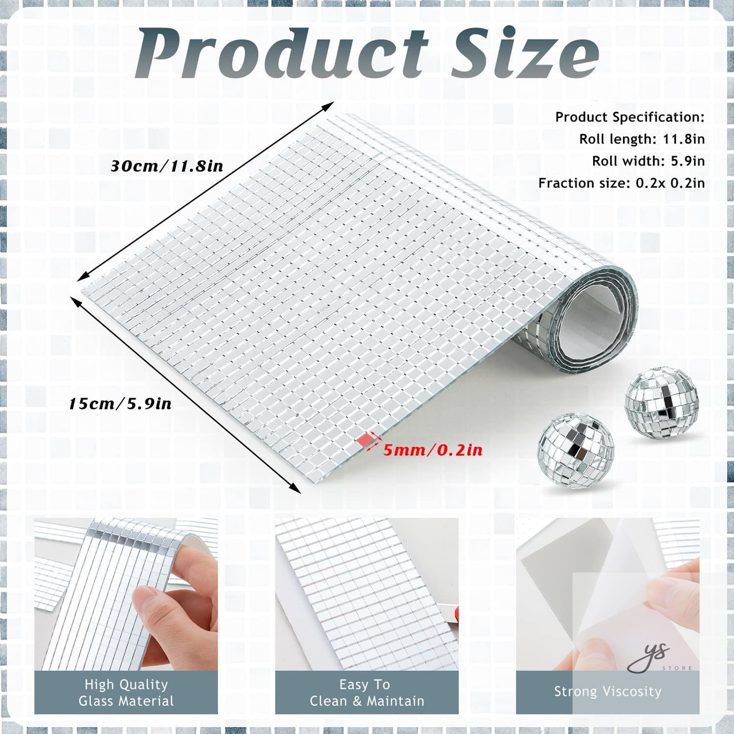5400pcs 5x5mm Self-Adhesive Square Mirror Mosaic Tiles, 4D Disco Ball Stickers