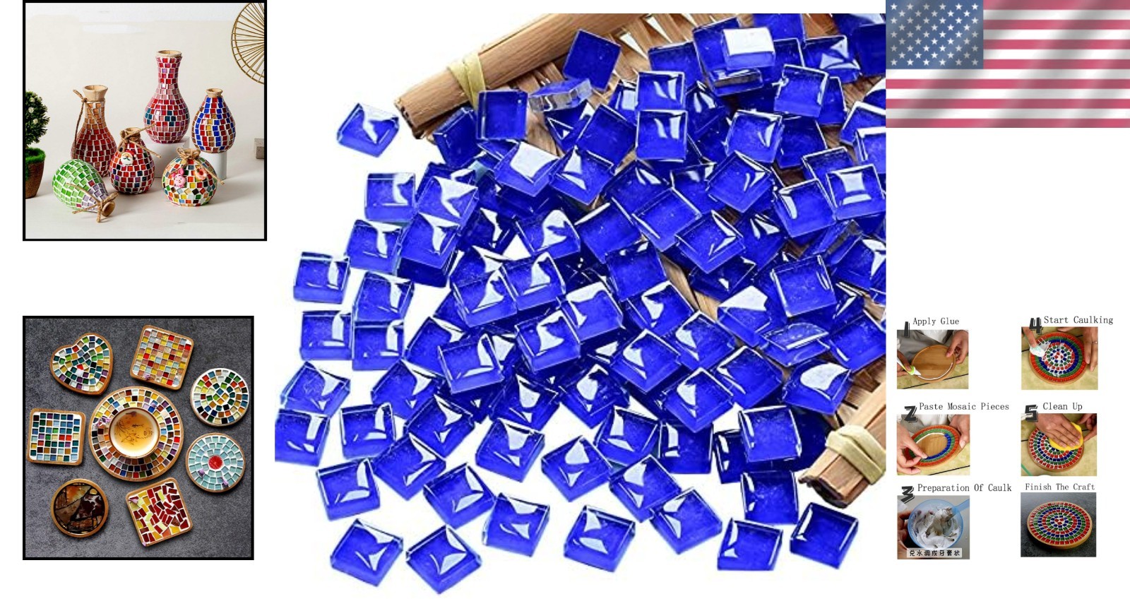 100 pcs Dark Blue Crystal Mosaic Tiles – Perfect for Picture Frames and Jewelry