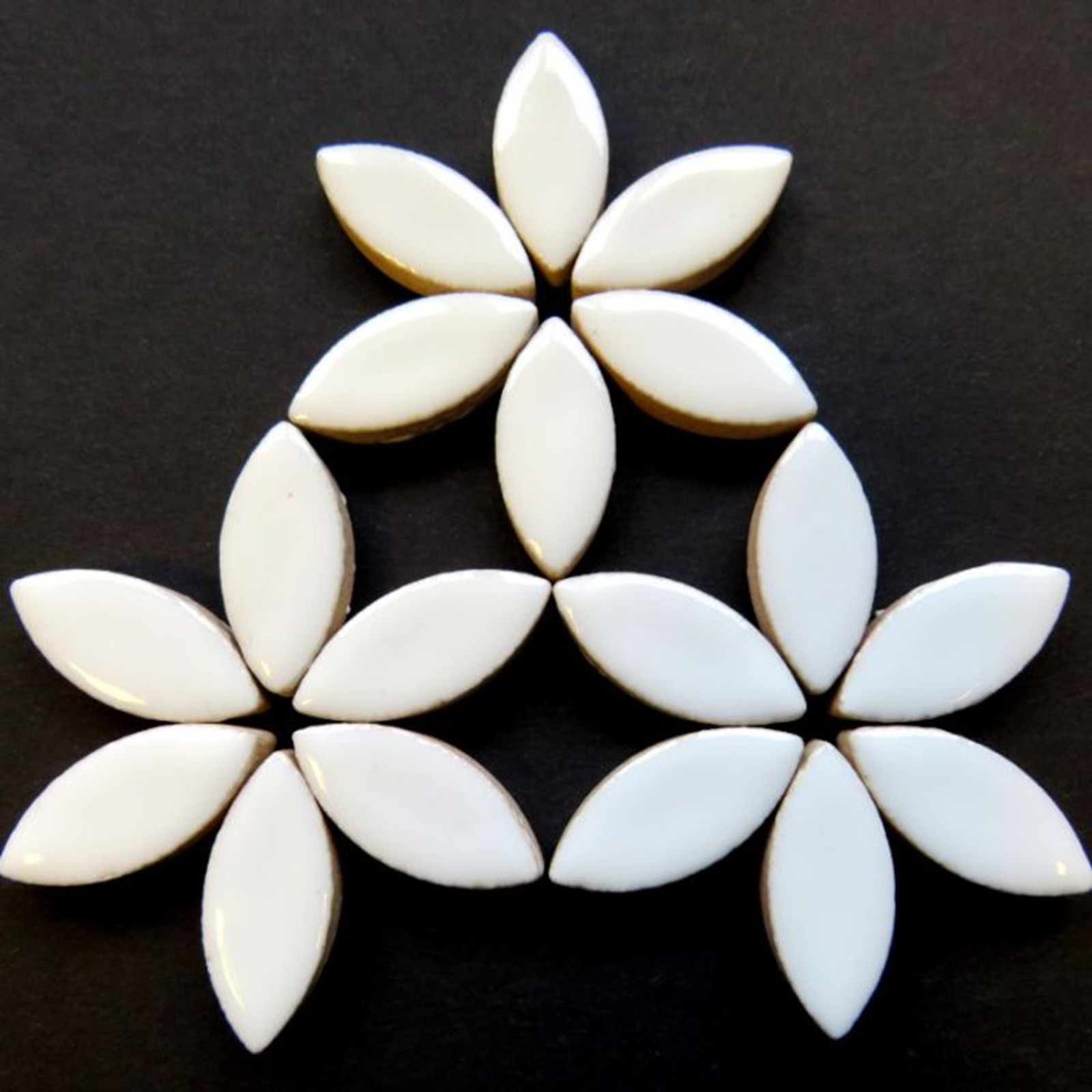 25 Tiles White Petals Ellipse Ceramic Mosaic Tile Pieces – 25 mm x 11 mm