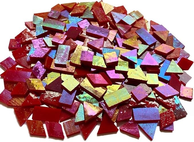 Iridescent Red Glass Mosaic Tiles Kit – 280 Pieces, Mixed Shapes