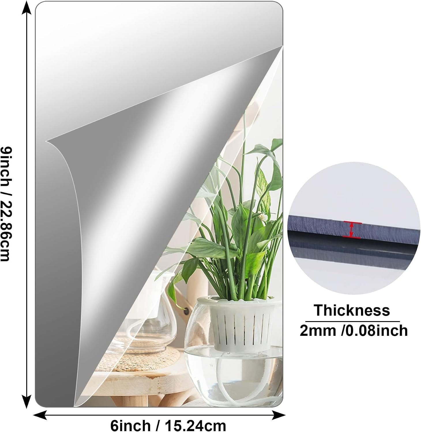 Reflective 4 Pack Acrylic Mirror Stickers – Minimalist Wall Decor, 2MM Thick