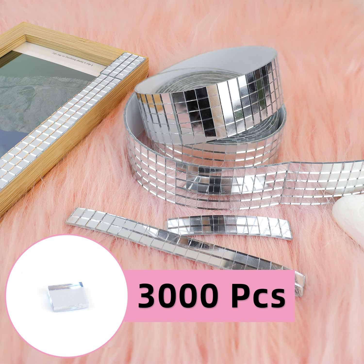 3000 Pieces Disco Ball Tiles Disco Mirror Tiles 5 mm X 5 mm Mosaic Square Glass
