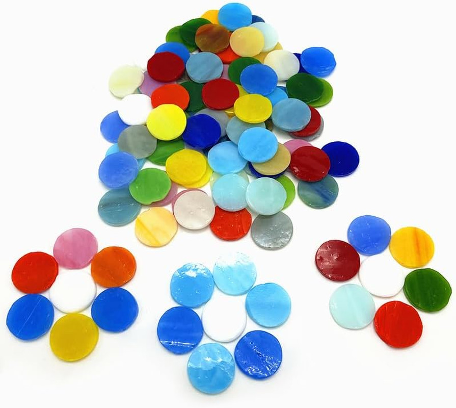 DIY Glass round Mosaic Tiles, 100 Pieces Assorted Colors Stained Glass Flower Le