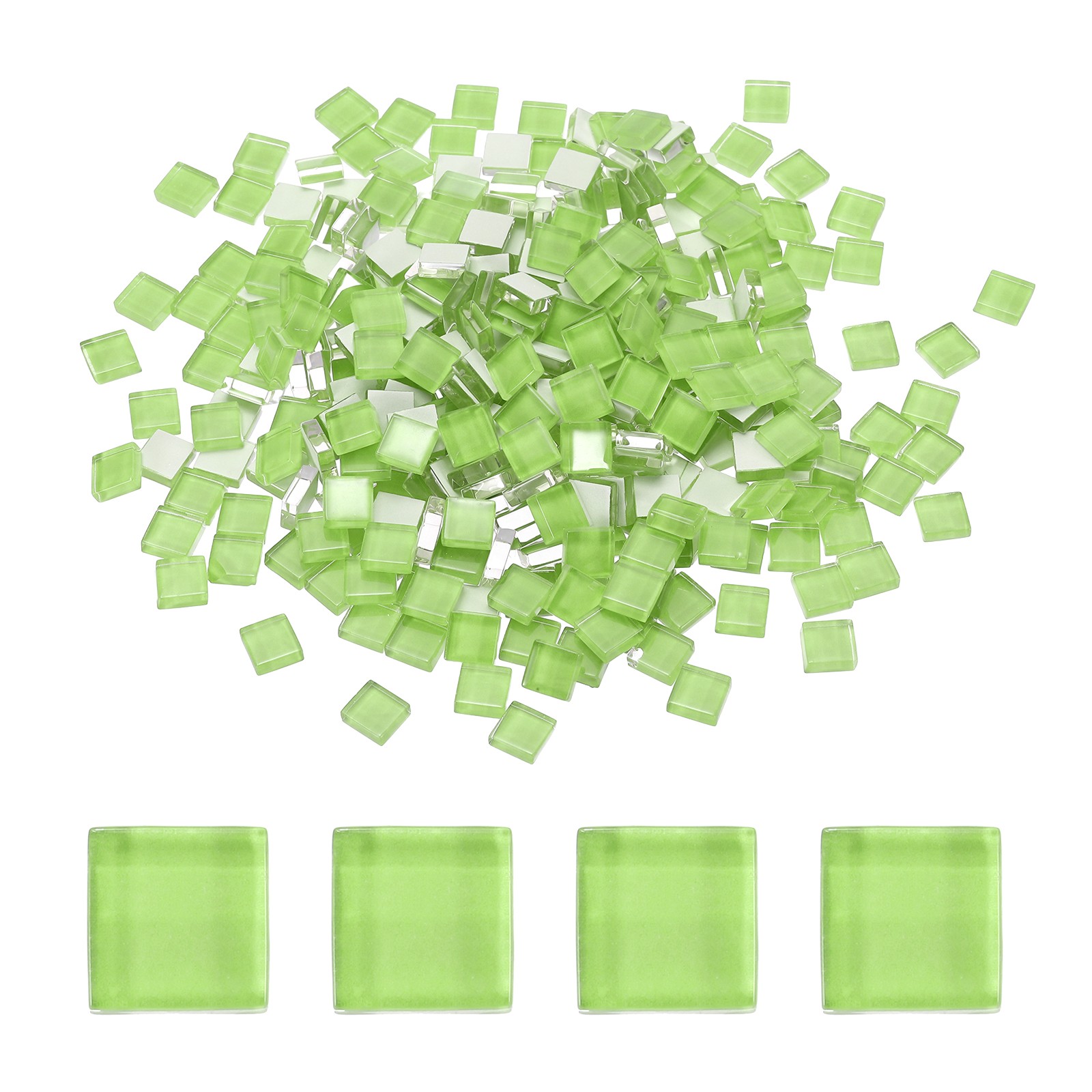 300Pcs Glass Mosaic Tiles, Square Crystal Mosaic(0.4 x 0.4 Inch, Light Green)