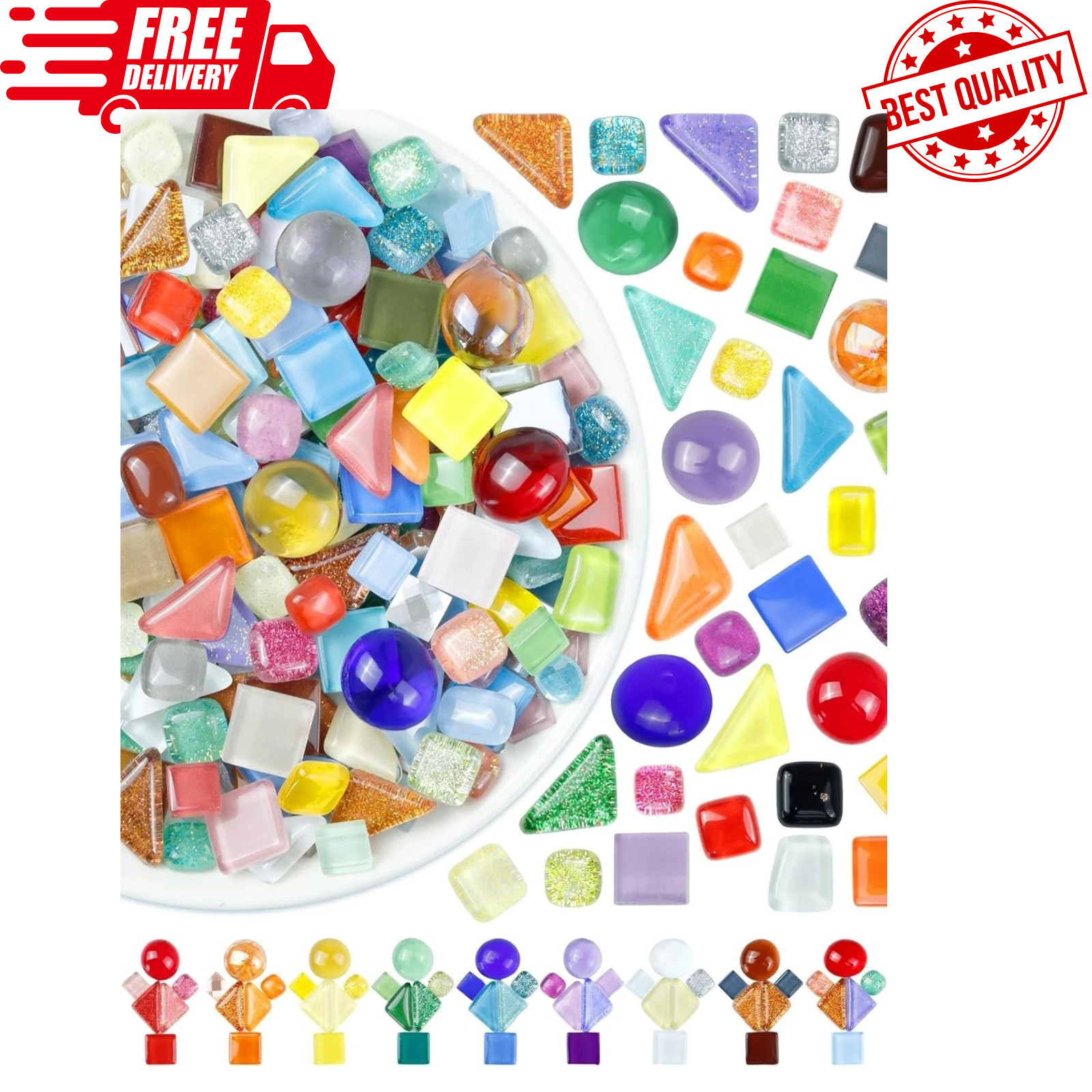 DIY Mosaic Tiles for Crafts, Colorful Glass Mosaic Kits for Adults, 280 Pcs Bulk
