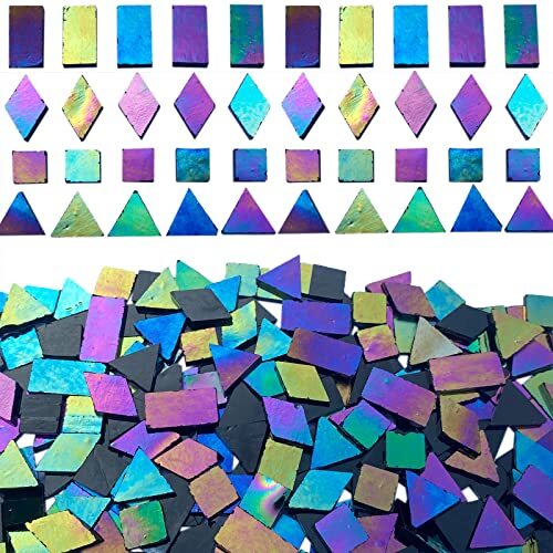 280 Pcs Iridescent Mosaic Tiles for Crafts Projects Stained Glass Sheets