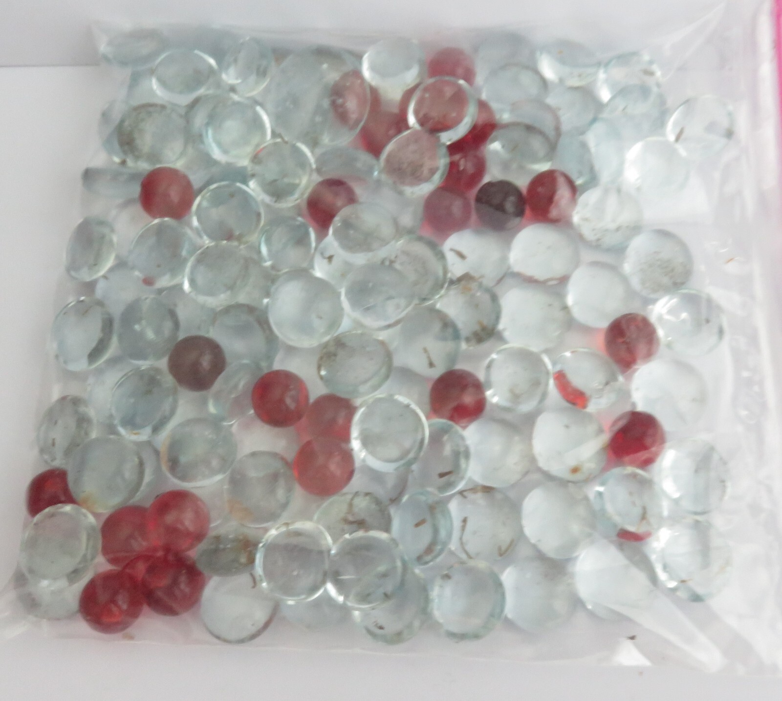 1Lb. 4oz CLEAR GLASS FLAT 3/4″ MARBLES SMALL RUBY RED MARBLES CRAFT VASE FILLERS