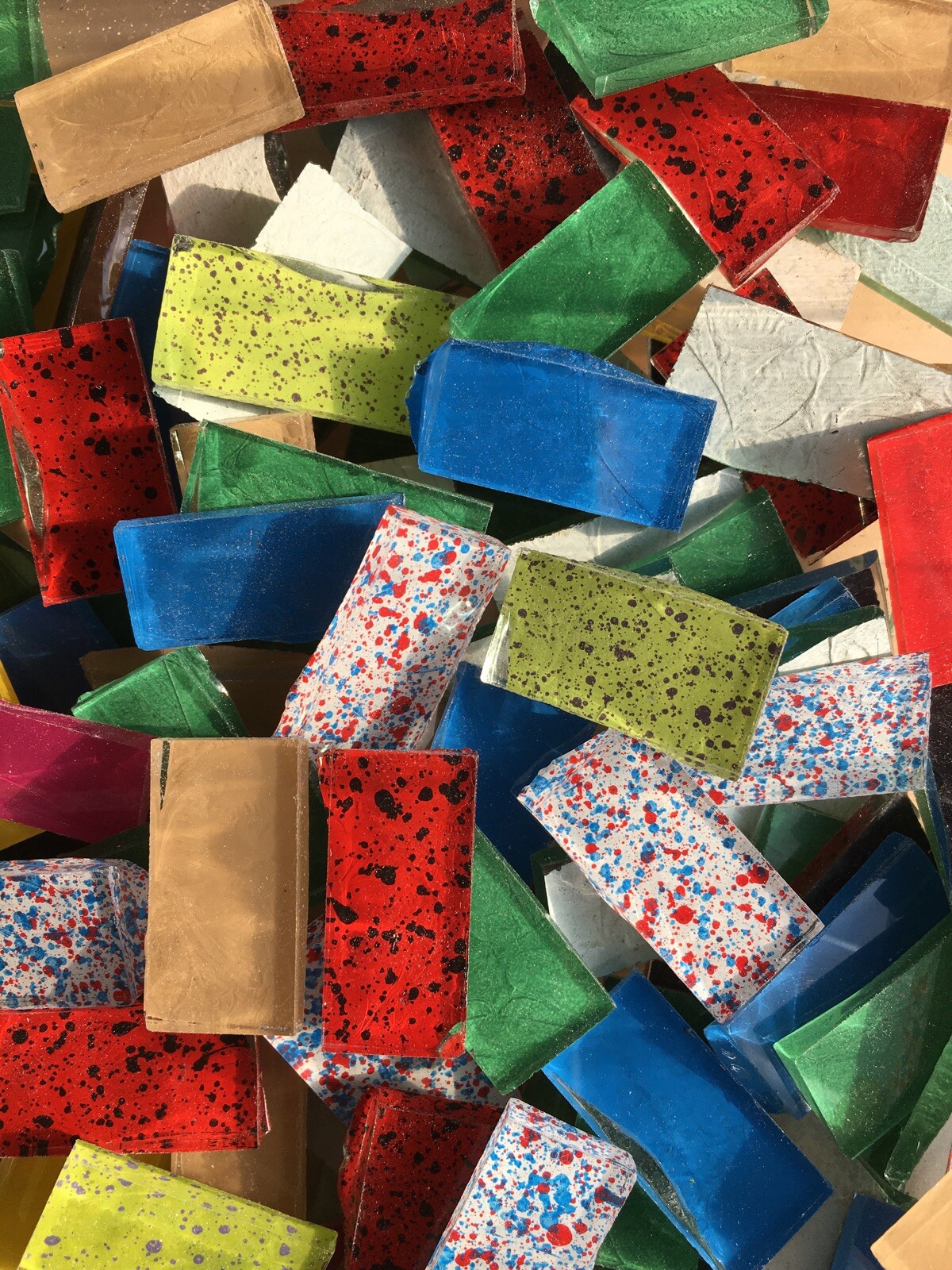 1 Lb MOSAIC GLASS BORDER TILE BLUERIVERGLASS HANDPAINTED HANDCUT MIX COLORS 1”