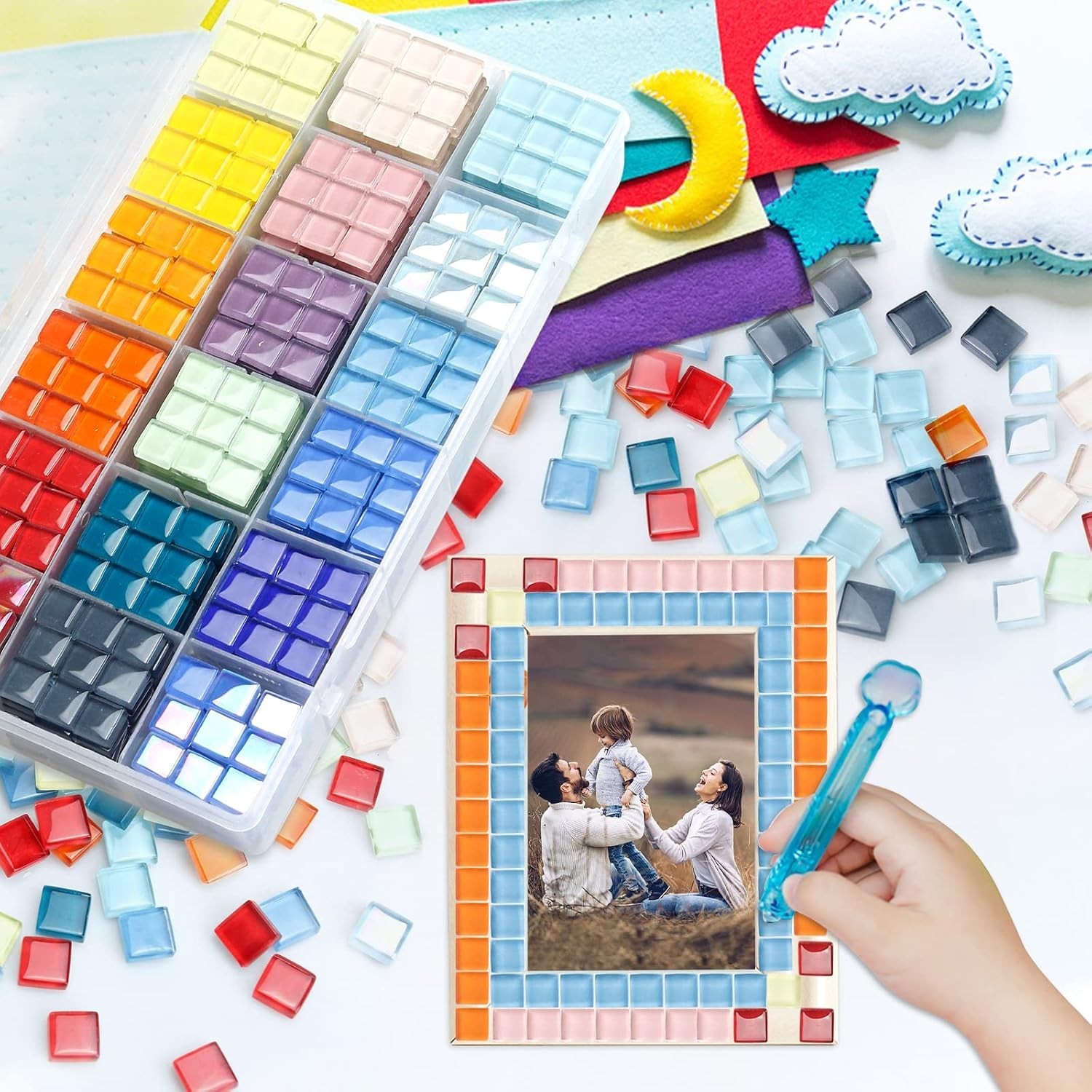 Artisan’s Dream: 900 Polished Glass Mosaic Tiles in 18 Colors with Storage Box