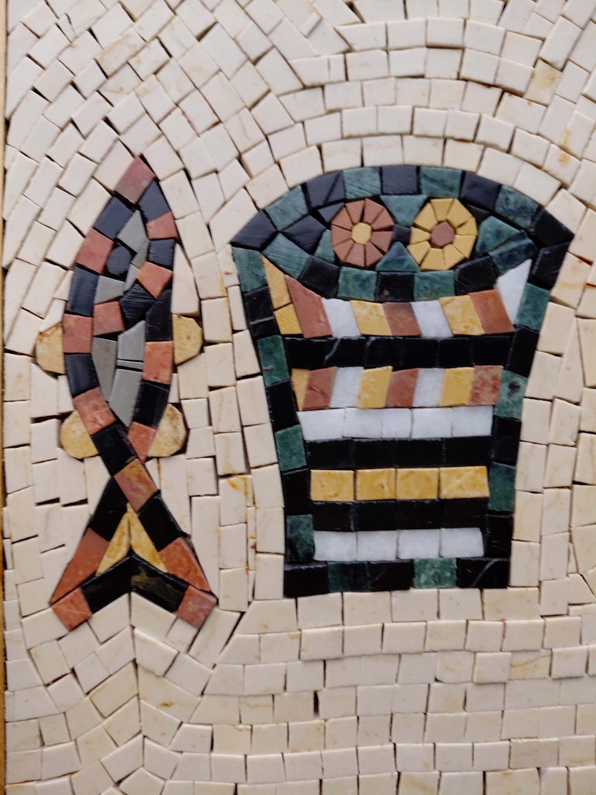 Marble Mosaic and Wood Marquetry Wall Tile Handmade Art