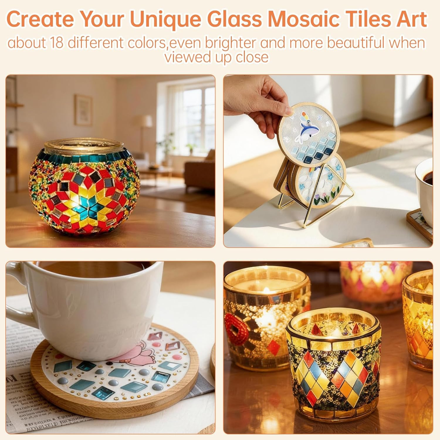 Glass Mosaic Tiles for Crafts Bulk, 400G Mixed Colors Small Glass Tiles, DIY Cra