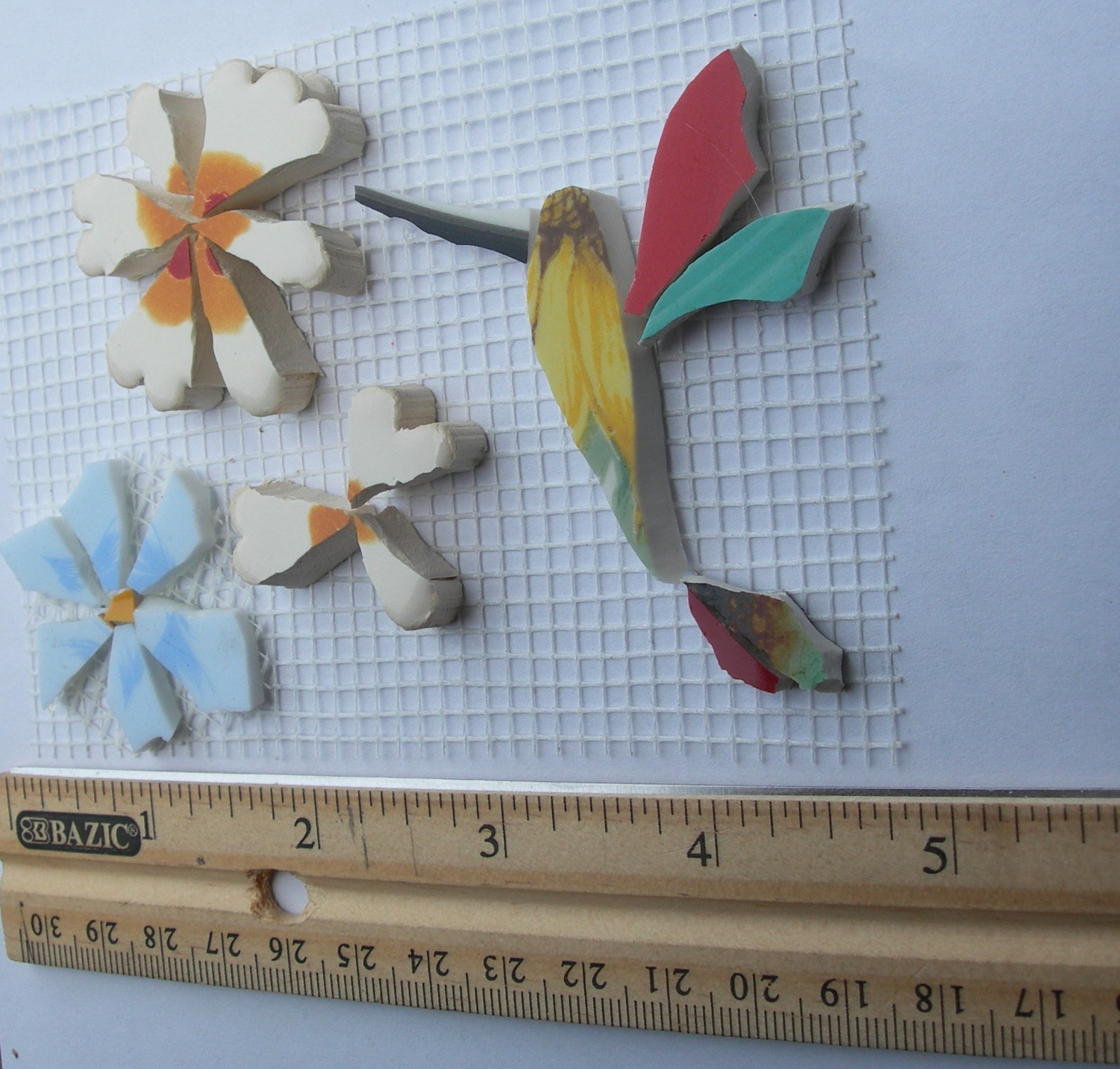 Hummingbird & Flowers Mosaic Tile Set Broken Cut China Plate Tiles