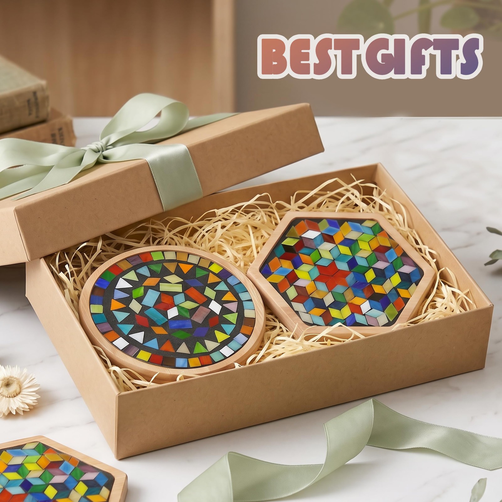 DIY Mosaic Tiles Crafts Kits for Adults, Mixed Stained Glass Mosaic Kit with …