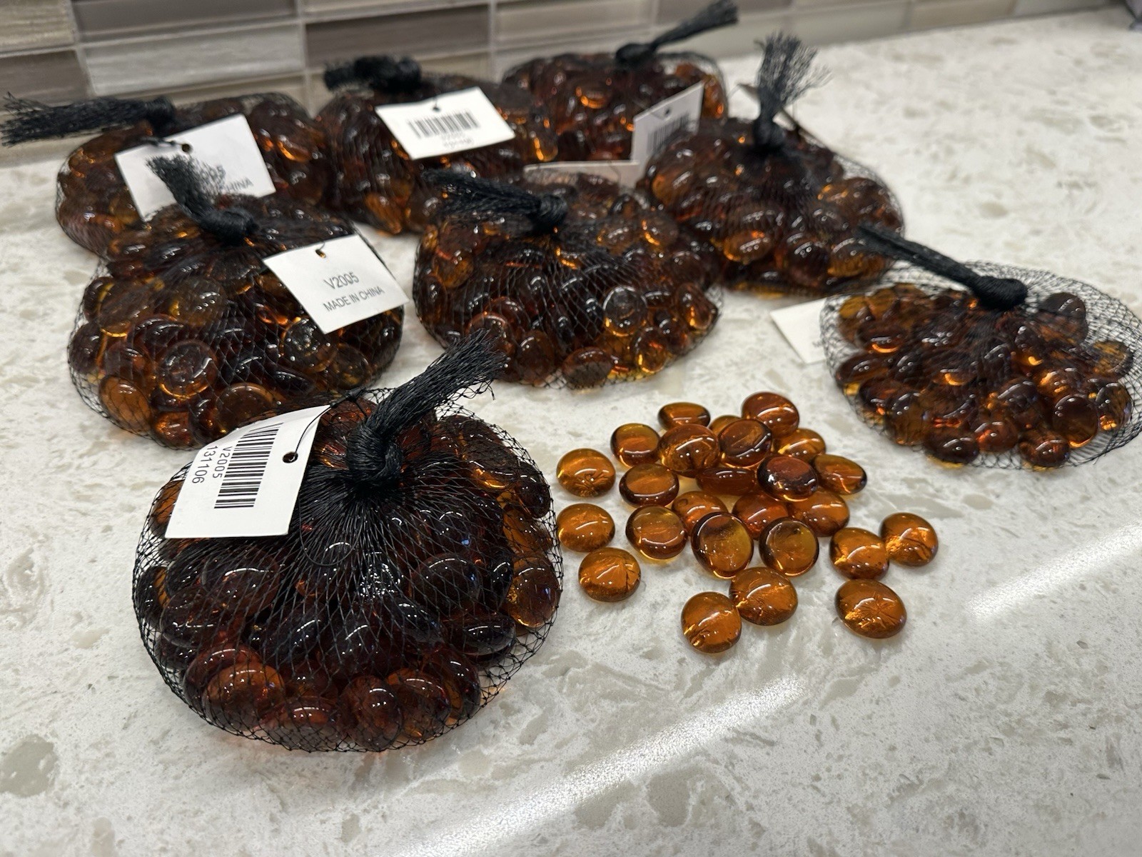 8 Lbs Of Dark Amber Glass Gems, Med Size (approx 3/4”) Marbles, Pebbles, Mosaic