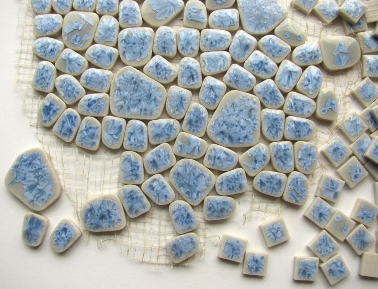 Vintage MCM Tile Lot Ceramic Mosaic Loose Blue Crystalline Pebble + Mini Squares