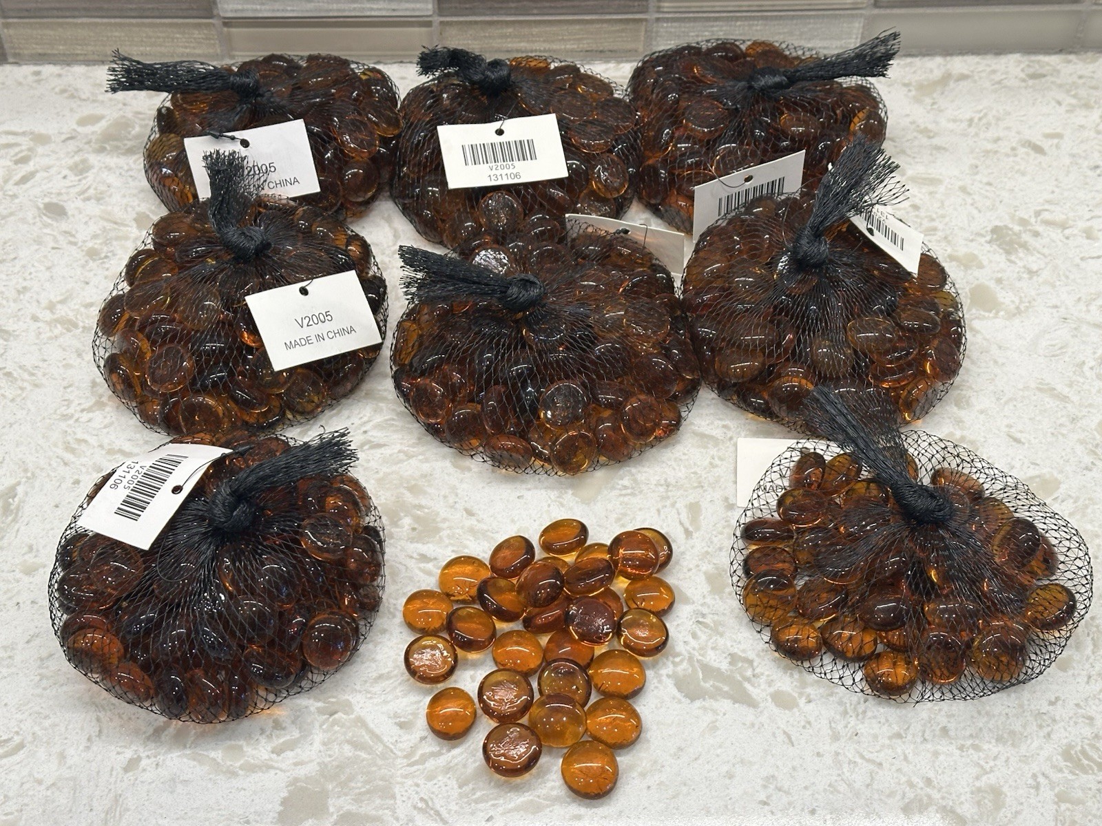 8 Lbs Of Dark Amber Glass Gems, Med Size (approx 3/4”) Marbles, Pebbles, Mosaic