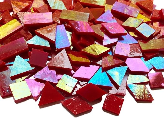 Iridescent Red Glass Mosaic Tiles Kit – 280 Pieces, Mixed Shapes