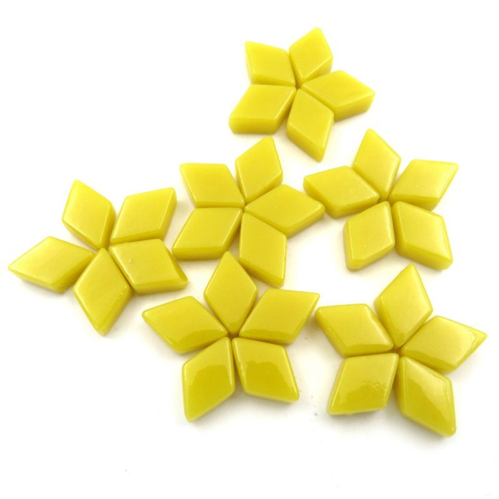 25 tiles – Yellow Opal Diamond Shaped Glass Mosaic Tile Pieces – 12 MM X 19 MM