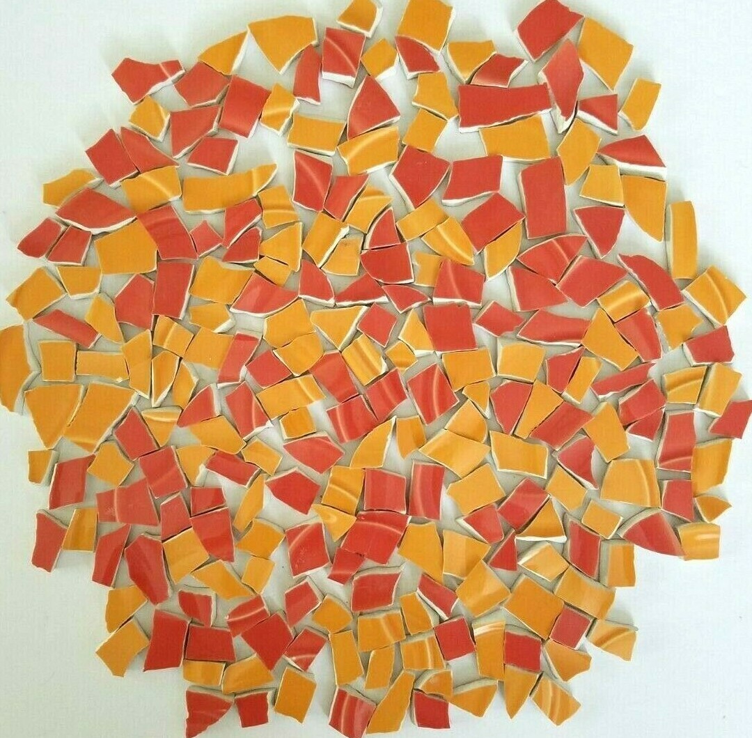 130 Mosaic Tiles ~ Flamingo China by Nancy Calhoun ~ Coral & Marigold (Orange)