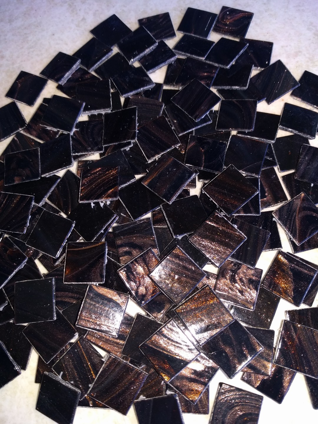 300 Loose metallic mosaic craft tiles : brown black mix