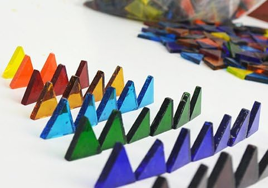 700 Pieces Stained Glass Triangle Mosaic Tiles Cathedral Glass Translucent Assor