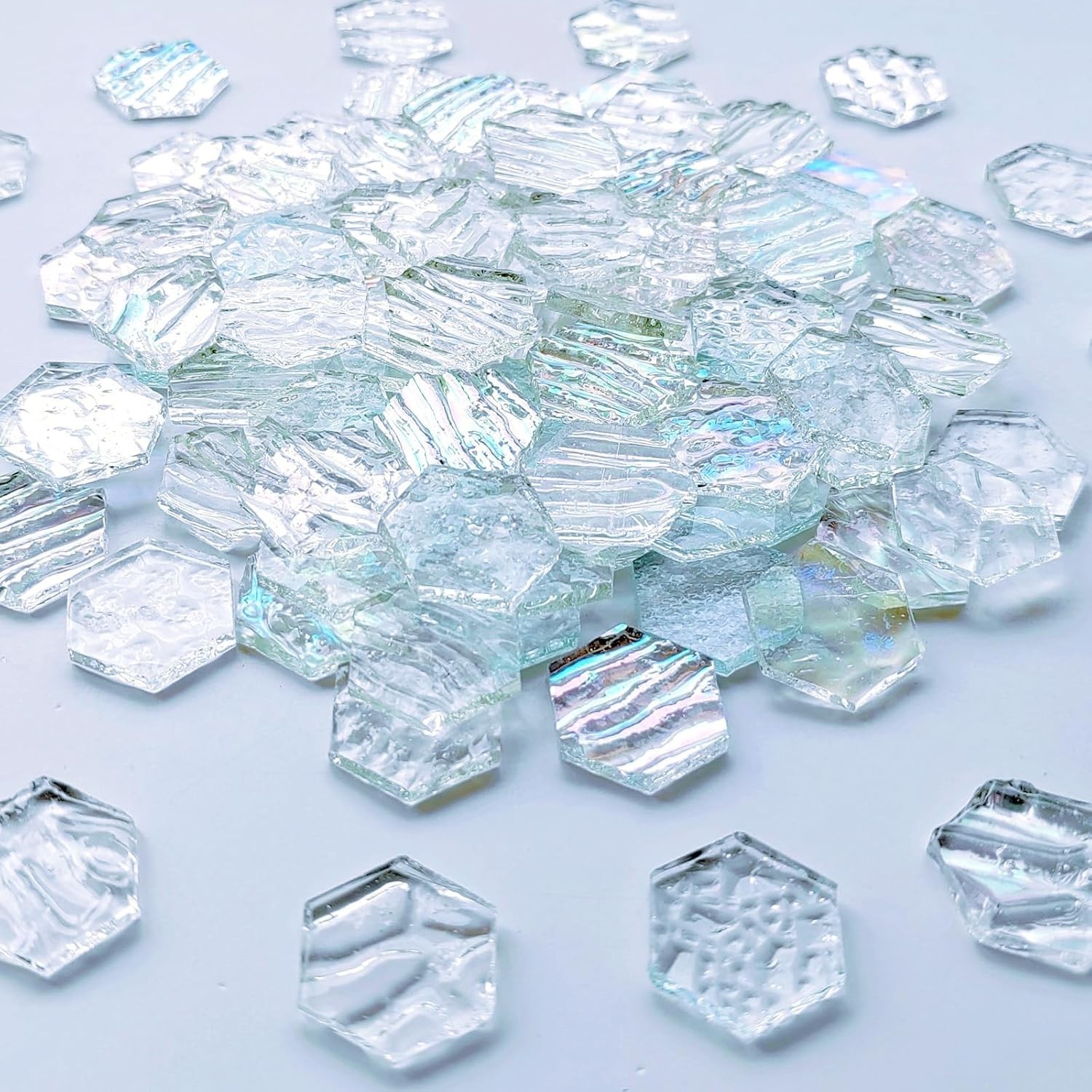 DIY Mosaic Craft Kit: 100 Hexagon Iridescent White Glass Tiles for Art Projects