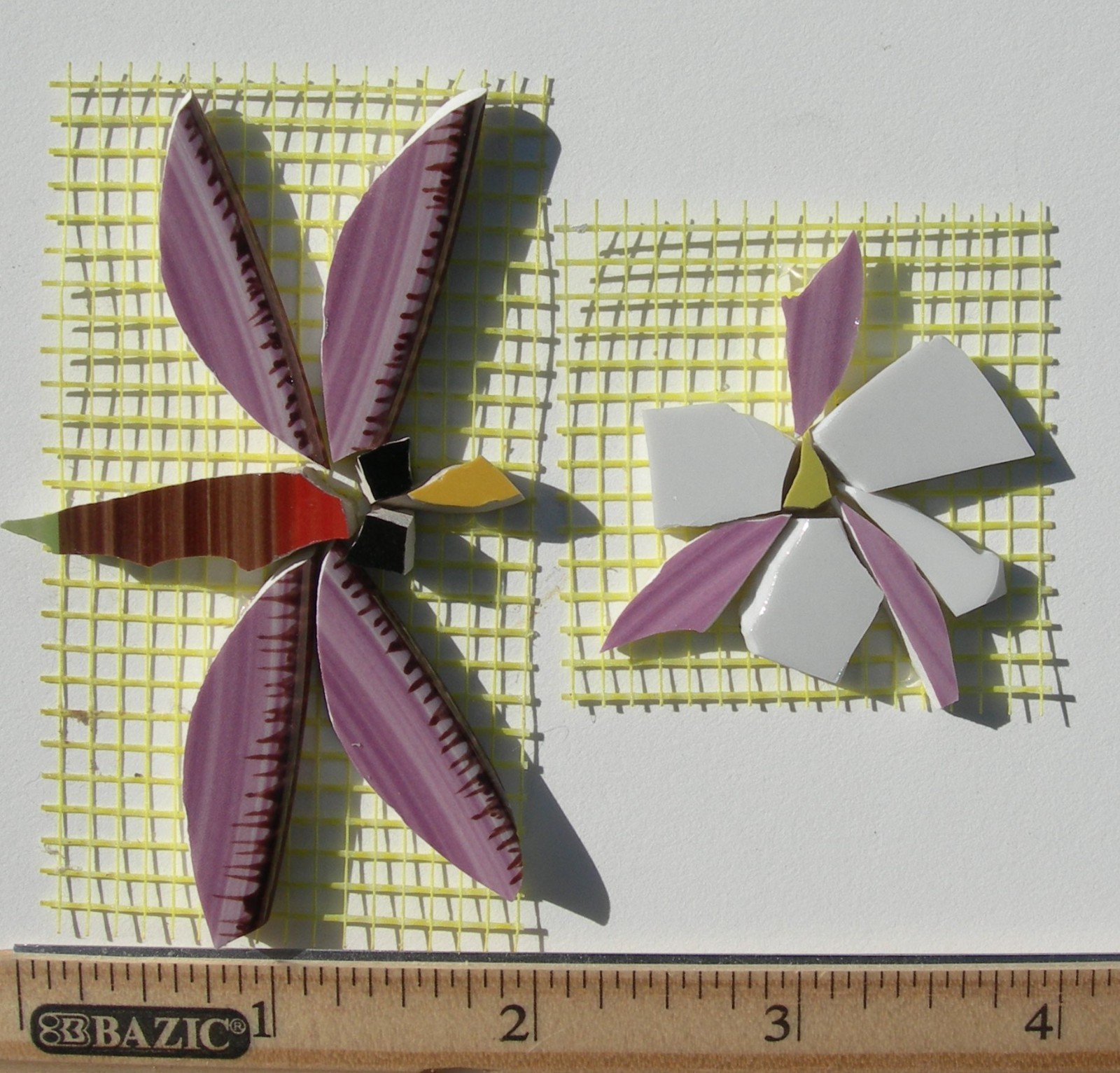 Purple Dragonfly & Flower Mosaic Tile Set Made of Broken China Stoneware Plate