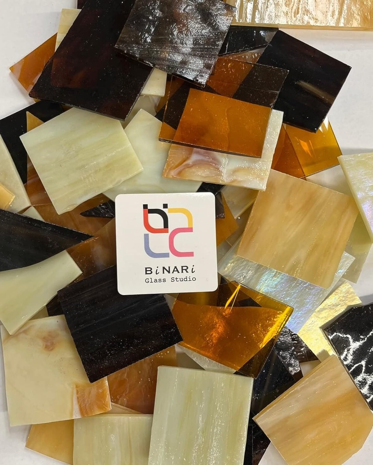 Stained Glass Scrap Pieces Sheets, Glass Mosaic Tiles (Amber Tone) 1.5LB