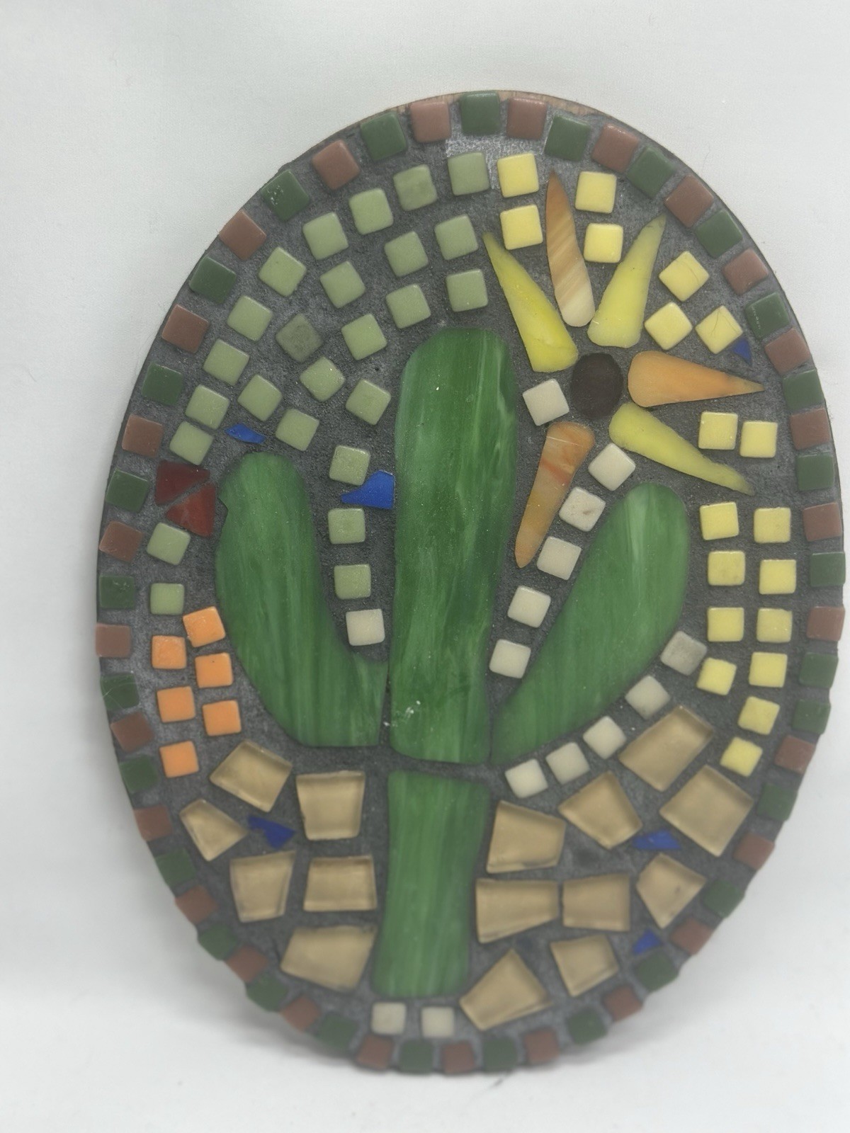 Mosaic Pieces Glass Handmade Cactus Southwest Design On Wood Amazing