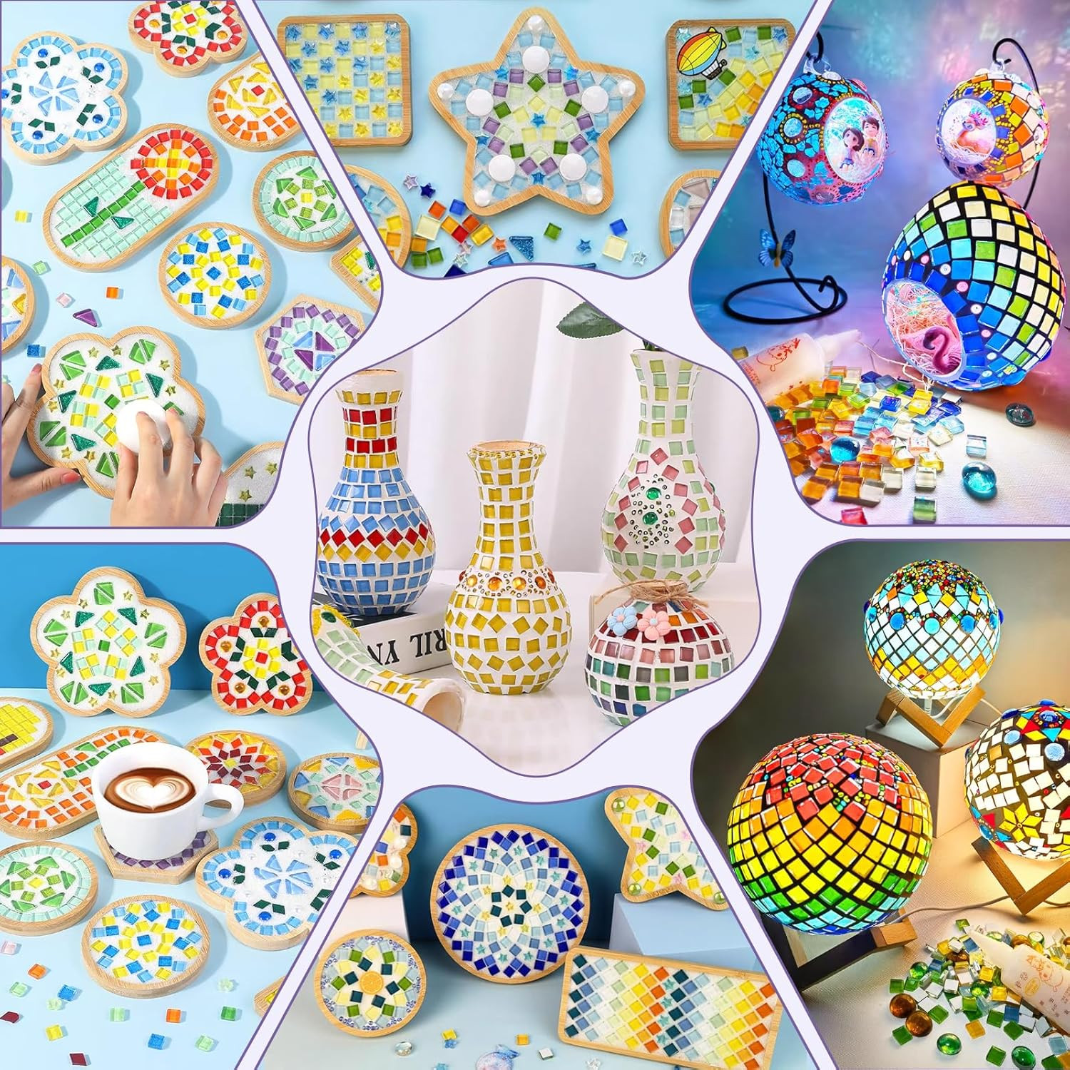432 Pcs Glass Mosaic Tiles 12 Colors 10Mm Glass Pieces with Storage Box | Transp