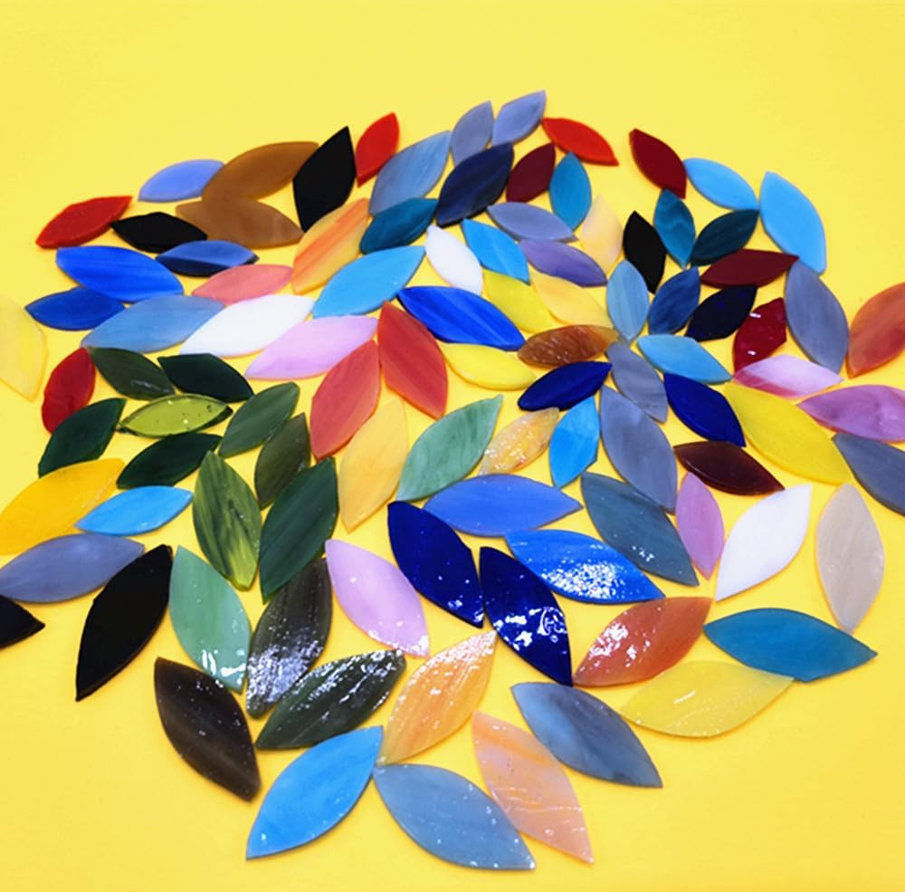 DIY Glass Petal Mosaic Tiles, 100 Pieces Assorted Size and Colors Stained Glass