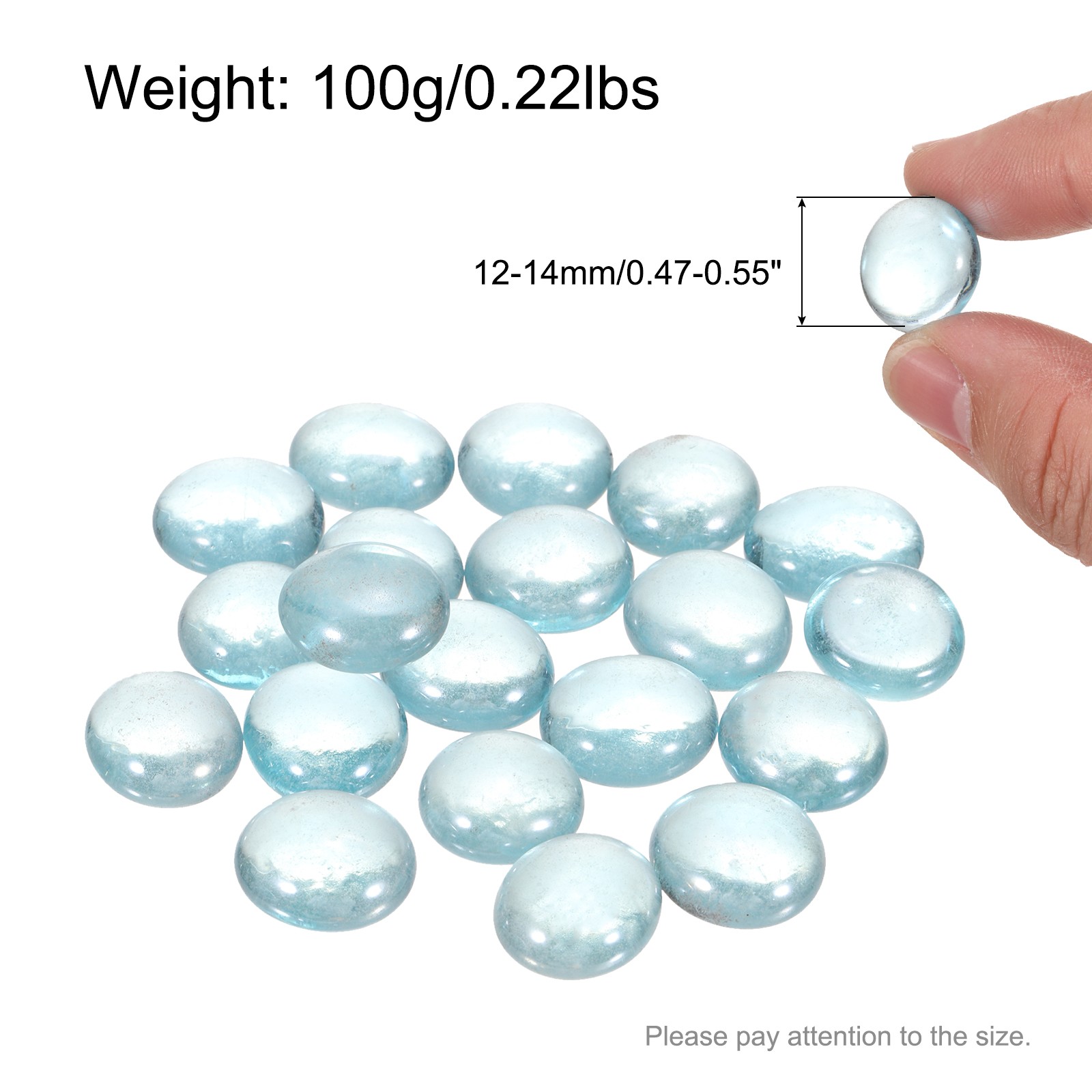 Glass Beads,20pcs Flat Glass Gemstone Light Sea Blue 0.22lbs Glass Marbles