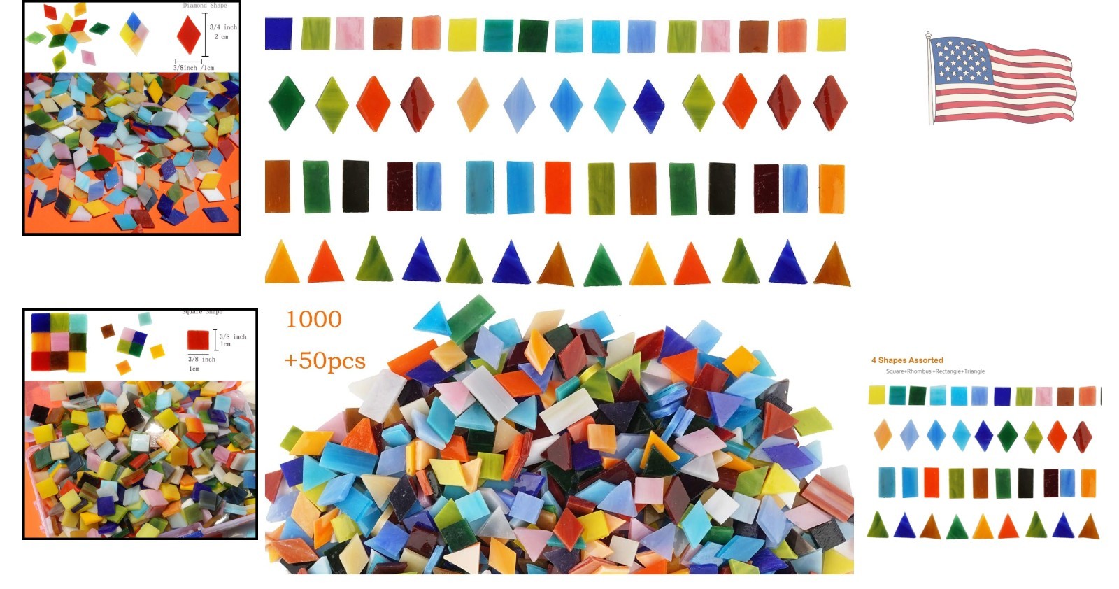 Colorful 1050-Piece Mosaic Tile Set with 4 Shapes for Creative Projects