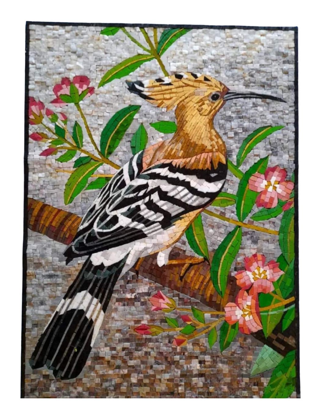 Unique Mosaic Marble Hoopoe Bird Home Decor Handmade Art Tile 15.5X11.5 Inches