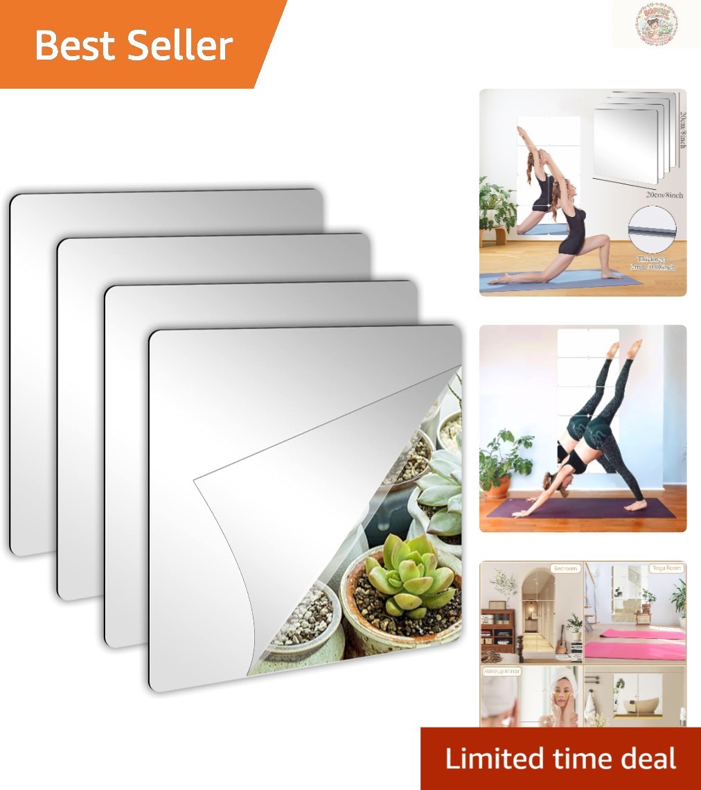 8×8 Inch Shatterproof Acrylic Mirror Tiles – 4 Pack for Creative Wall Décor
