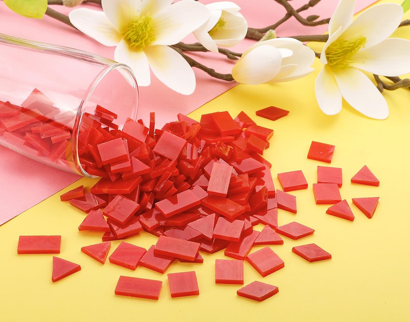 200 Pieces Glass Mosaic Tiles for Crafts,4 Shapes Mixed Colorful Tiffany Stai…