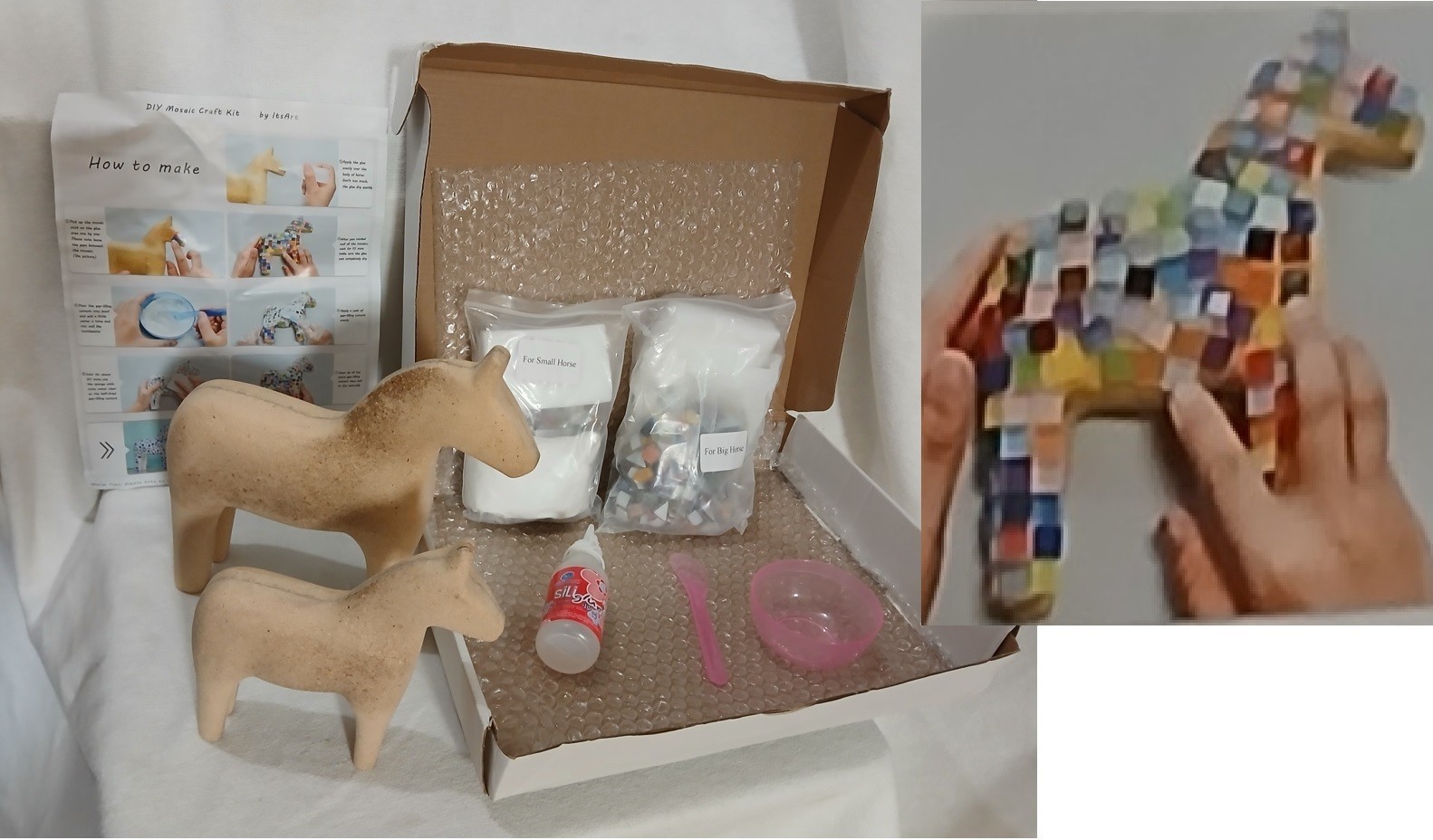 Composite Sculpture Lg & Sm Horse Figures Mosaic Craft Kit DIY Art Decor NEW