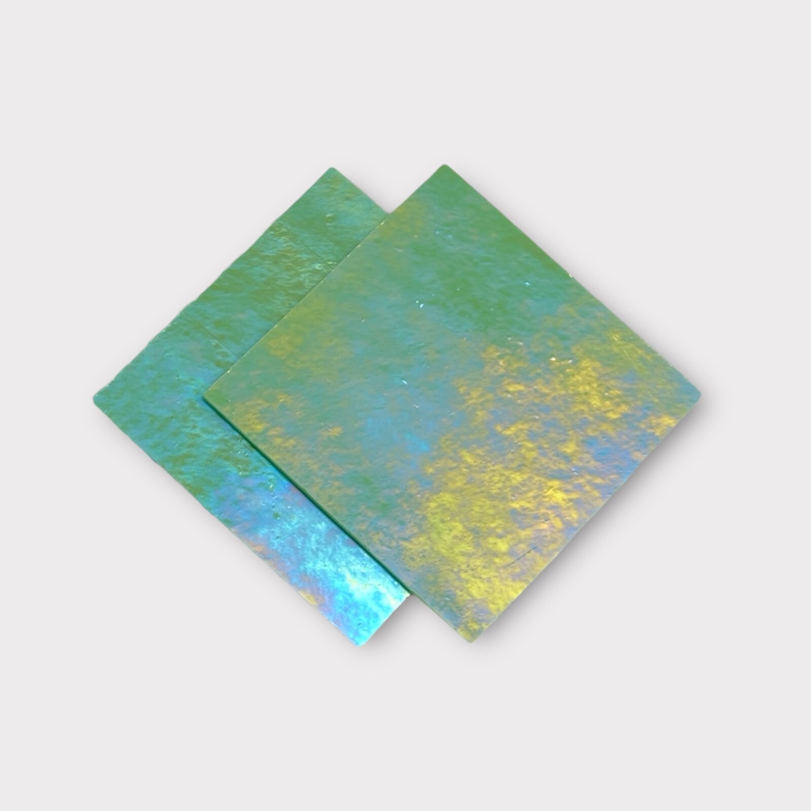2 Pack Olive Green Luminescent COE 96 Fusible Glass Sheets / Mosaic Squares