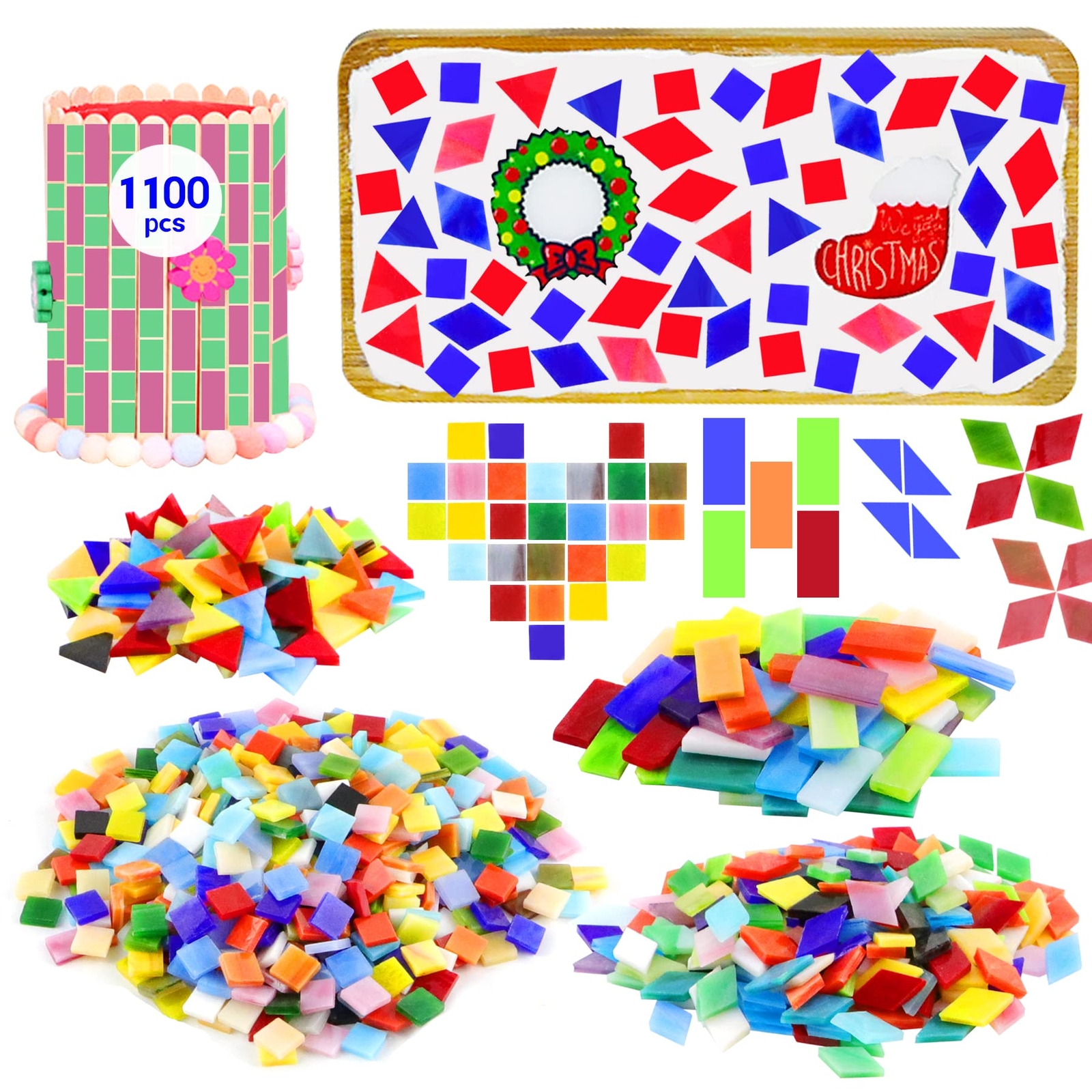 1100 Pcs Stained Glass Mosaic Tiles for DIY Crafts Projects Arts Home Decor