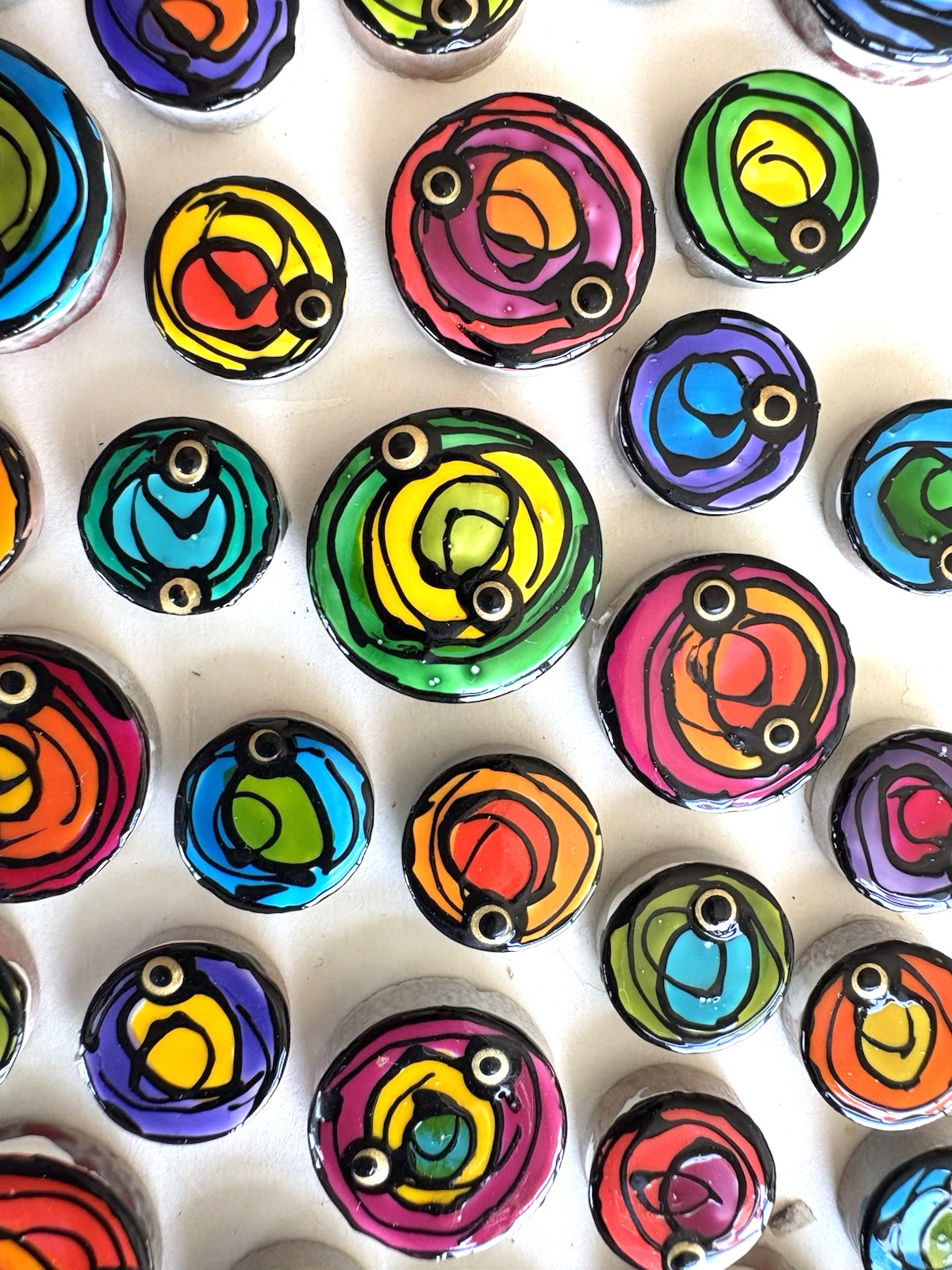 Ceramic Clay Mosaic Tiles Multi-Color Circles Dots Handmade Lot of 40+ Tiles