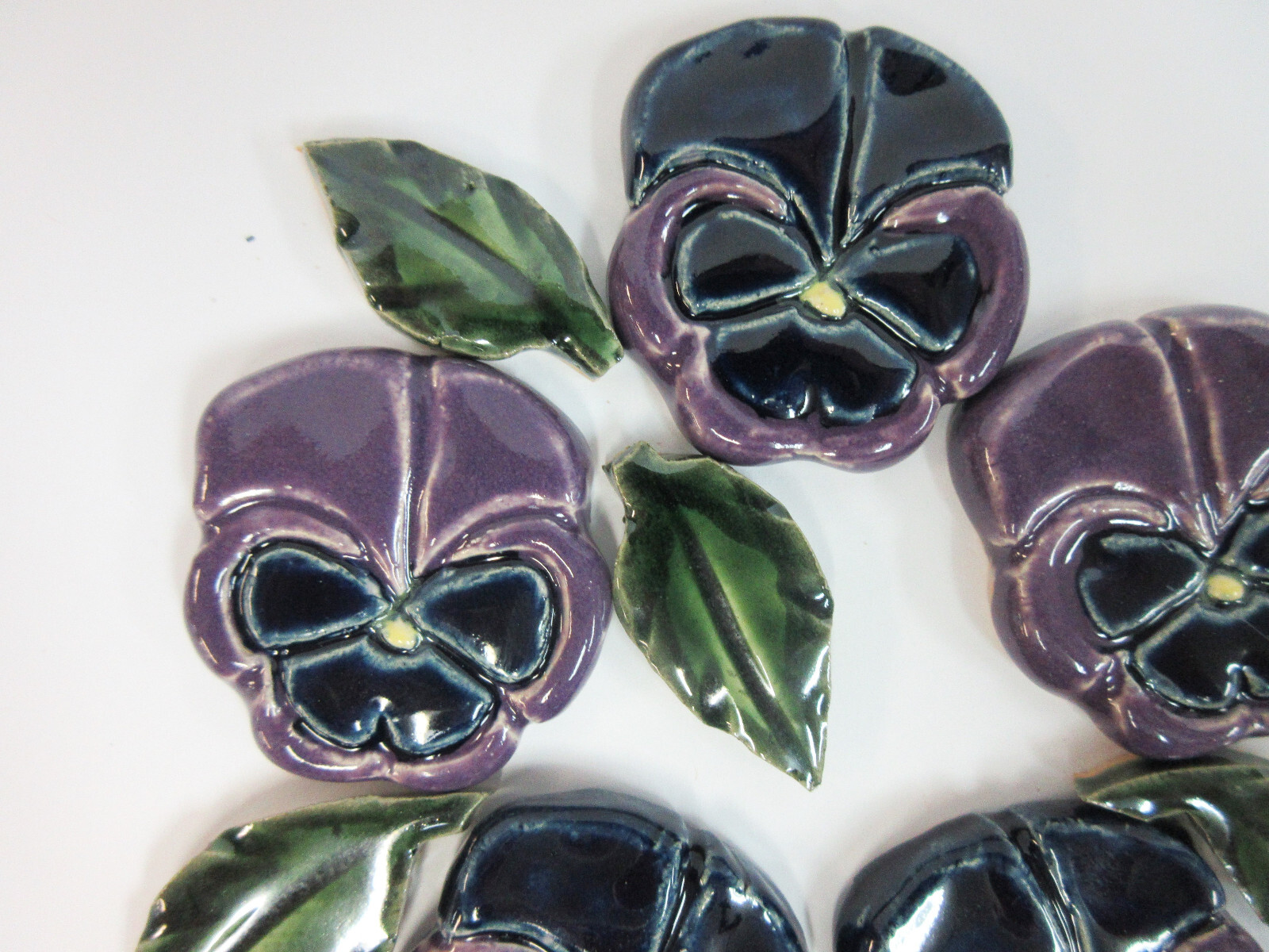 PANSY Mosaic Tiles, Handmade Ceramic Craft Tiles, Navy Blue Purple Tones, 10 pcs
