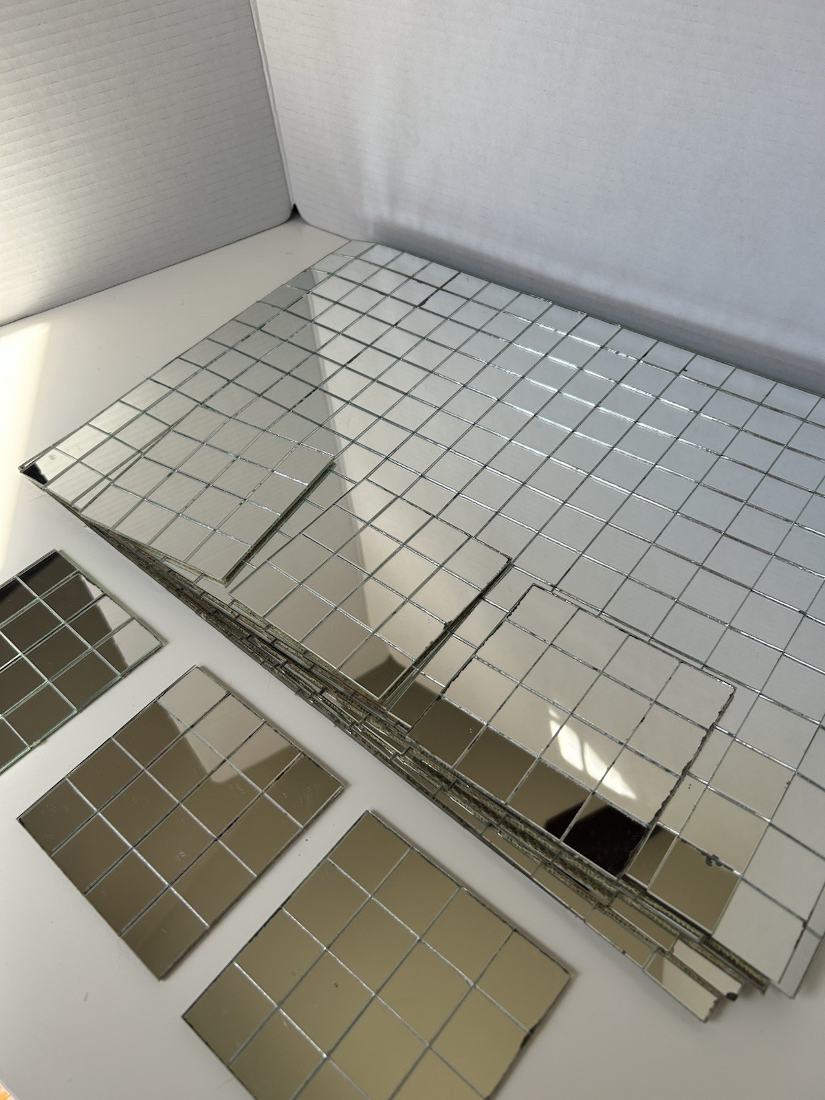Vintage 70s mirrored Mosaic Tiles disco placemats / coasters (6 of each)