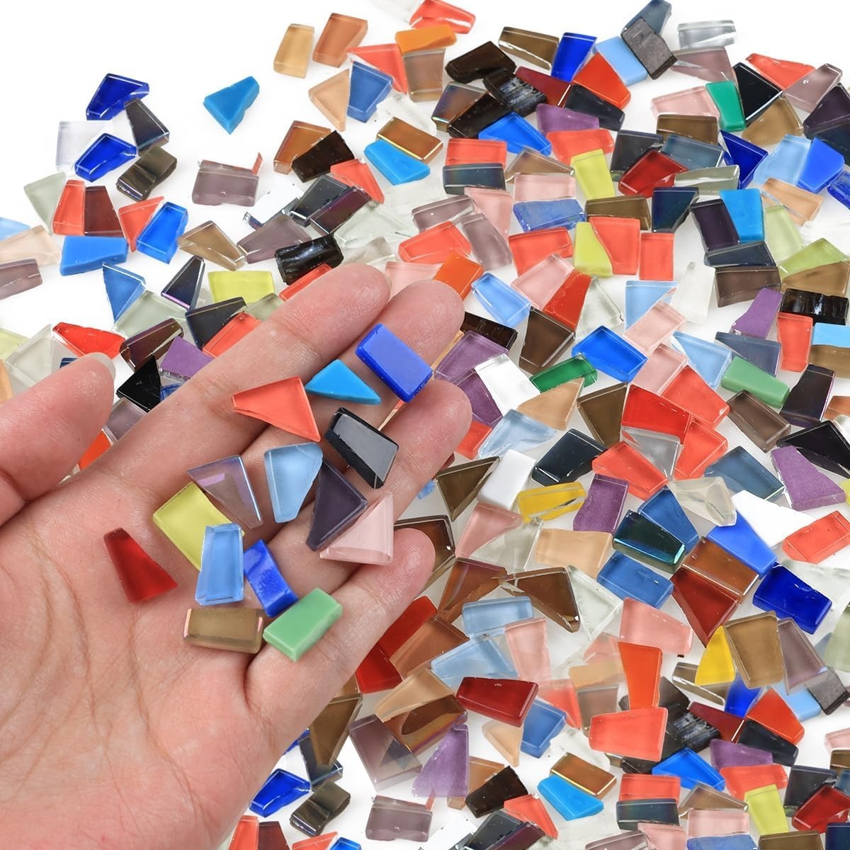 1.1 lb Iridescent Glass Mosaic Tiles for Crafts Bulk Irregular Tiny Tile Mixe…