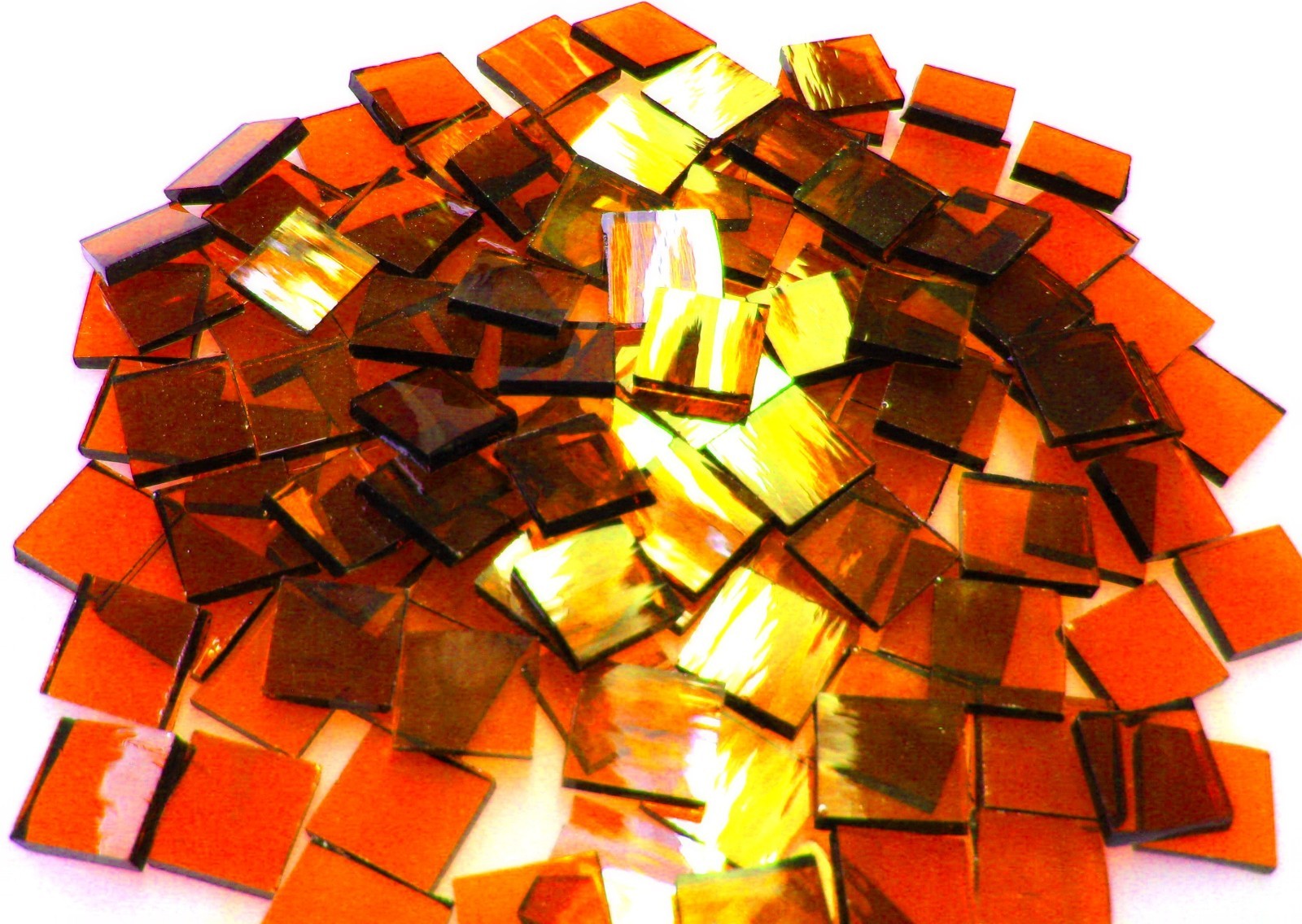 110 Mosaic Tiles 1/2″ ORANGE POP! Waterglass Transparent Stained Glass