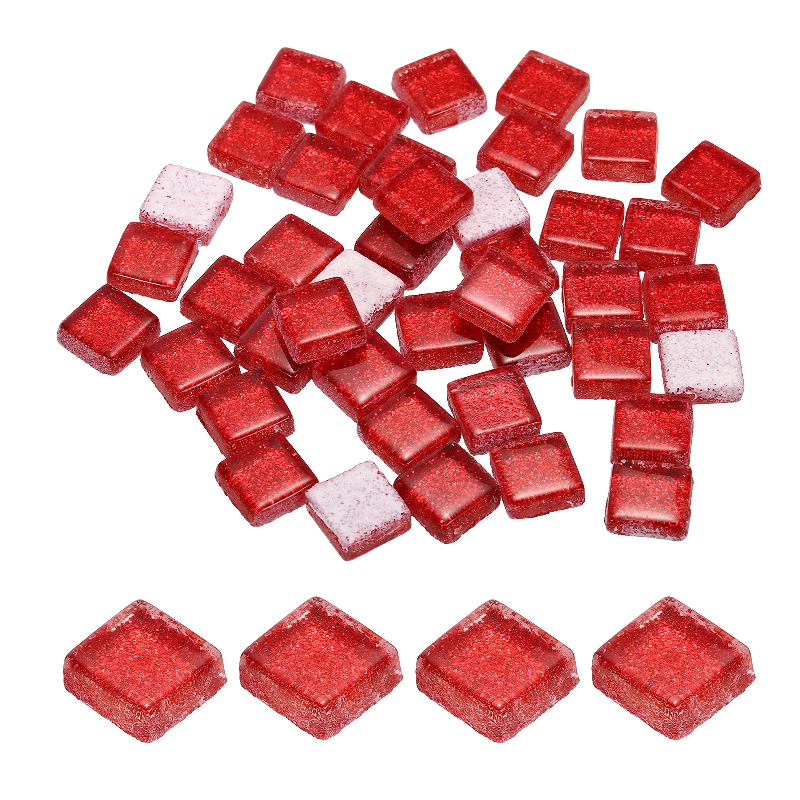 110Pcs 1x1cm Glitter Square Mosaic Tiles Glass, Red