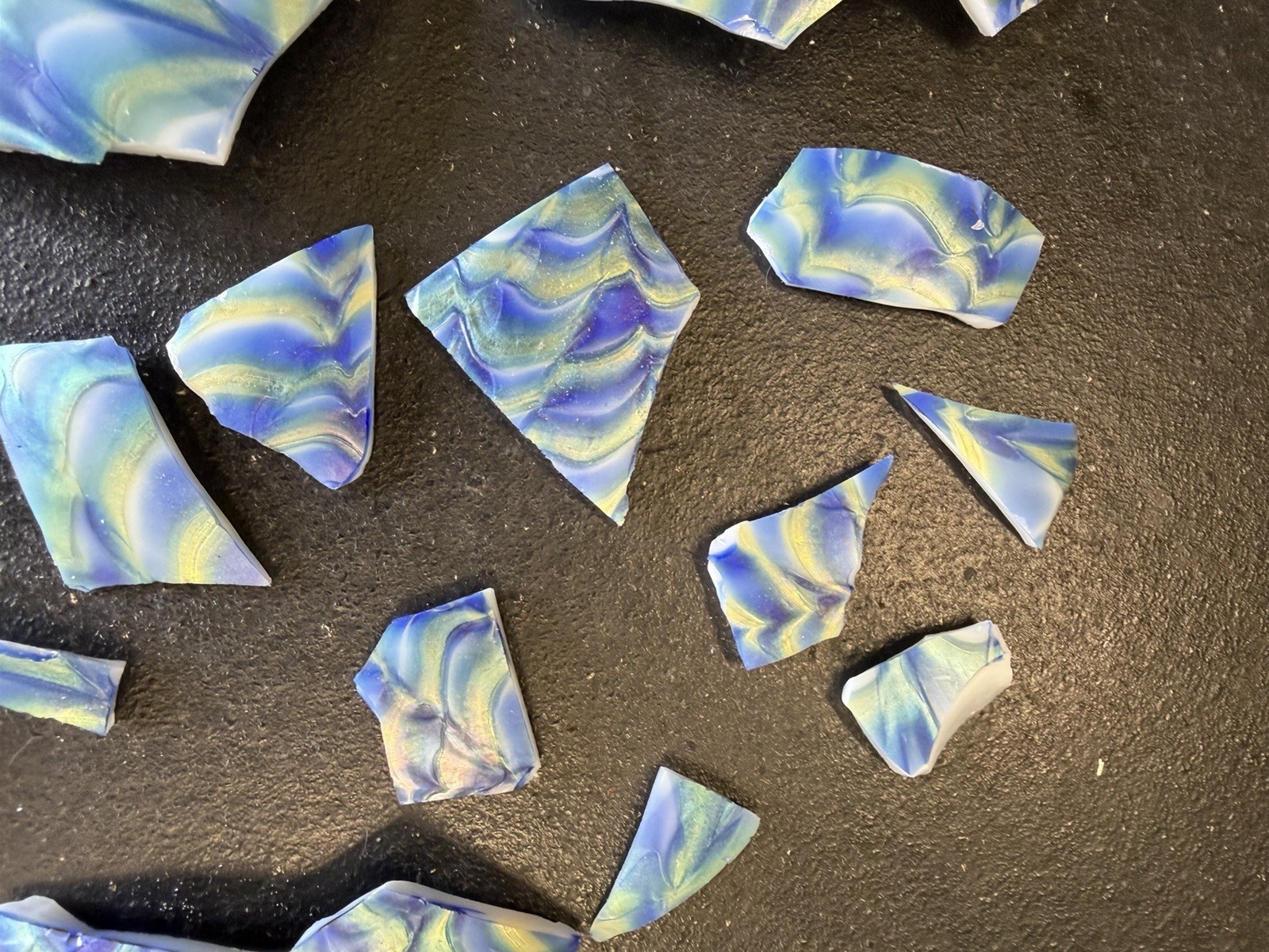 Lundberg Studios Blue Yellow White Glass Mosaic Shards for Craft Projects