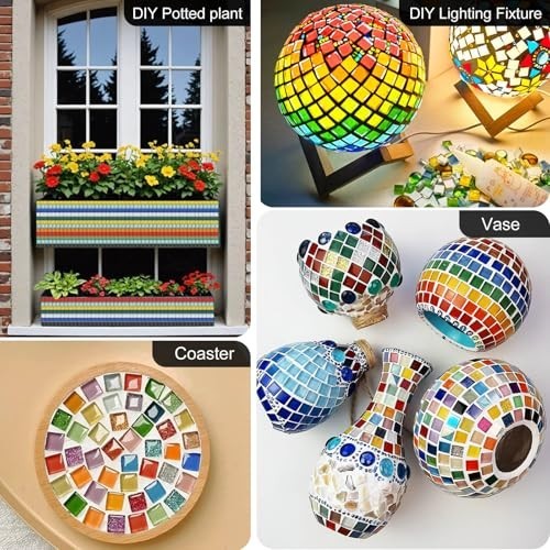 1100pcs Iridescent Crystal Glass Mosaic Tiles – 0.4″ Square Craft Supplies for D